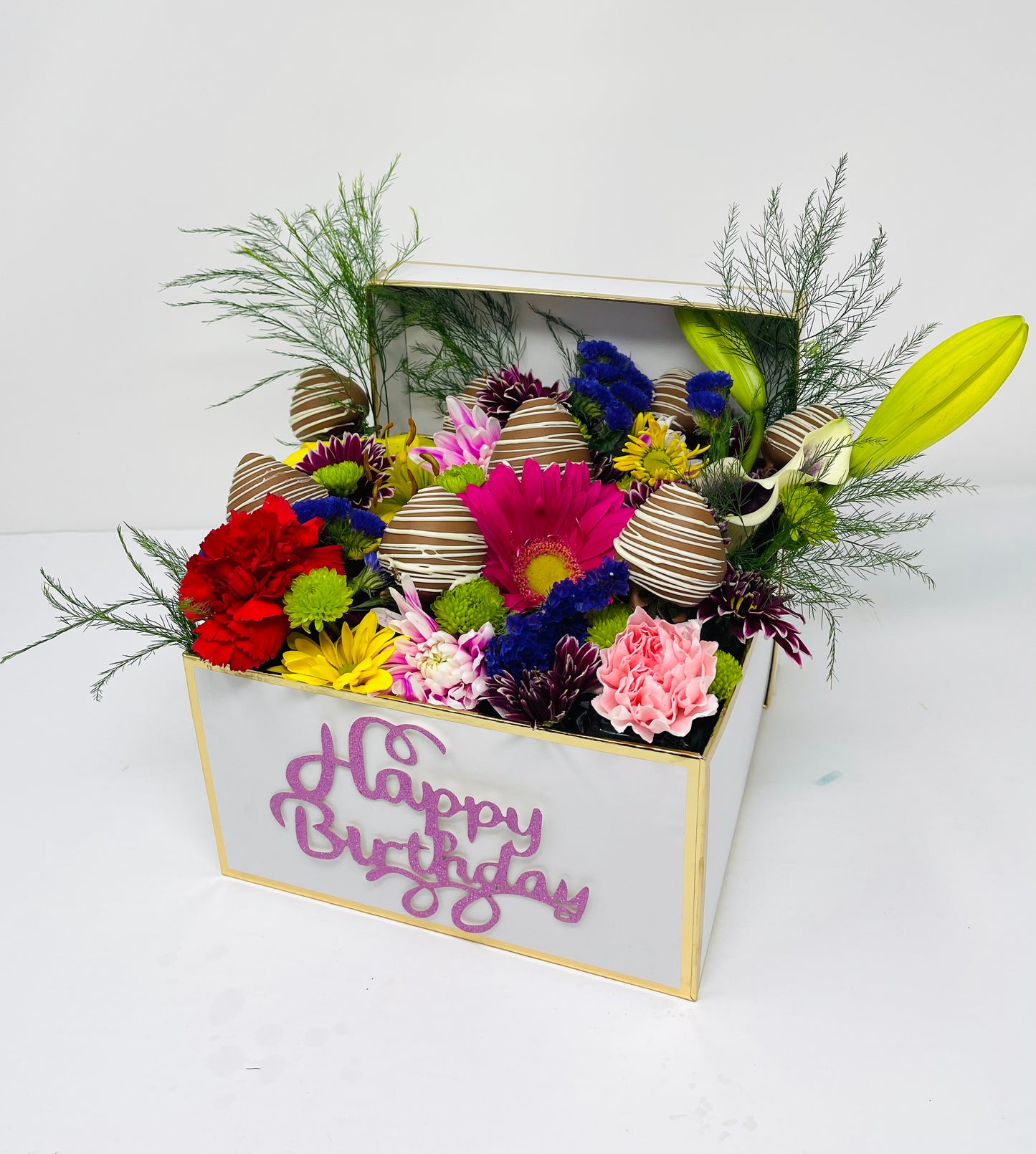 Chocolate Dipped Strawberry and Flower Box